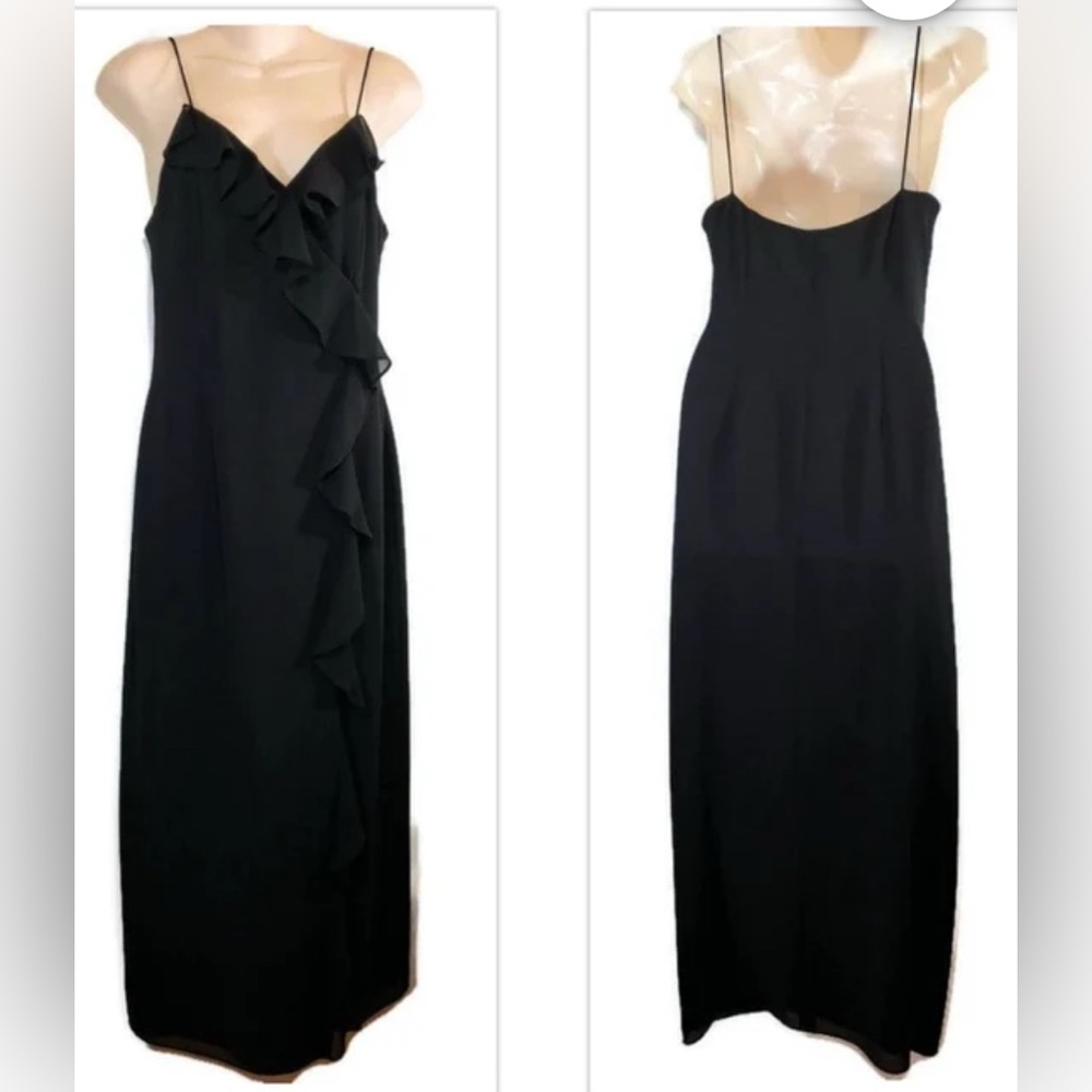 Adrianna Papell Boutique Evening Dress Size 10 Long Black Chiffon Ruffle